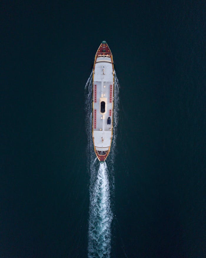 Aerial View of Ship on Body of Water